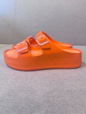 Lemon Jelly Women's Fenix Double Buckle Platform Sandals in Tangerine, Size 39